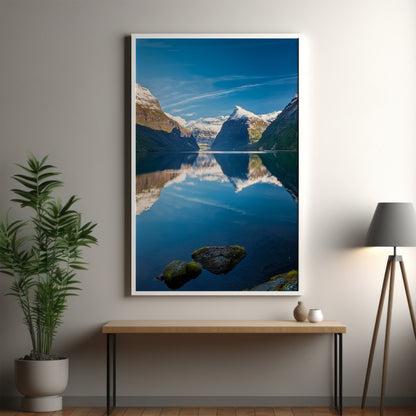 Norway Fjords Mirror Lake Wall Art Set - Minimal Blue