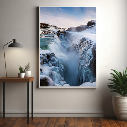 Iceland Winter Waterfall Wall Art Set - Frozen Canyon