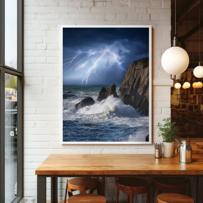Stormy Ocean Wall Art Set - Lightning Cliffs & Waves