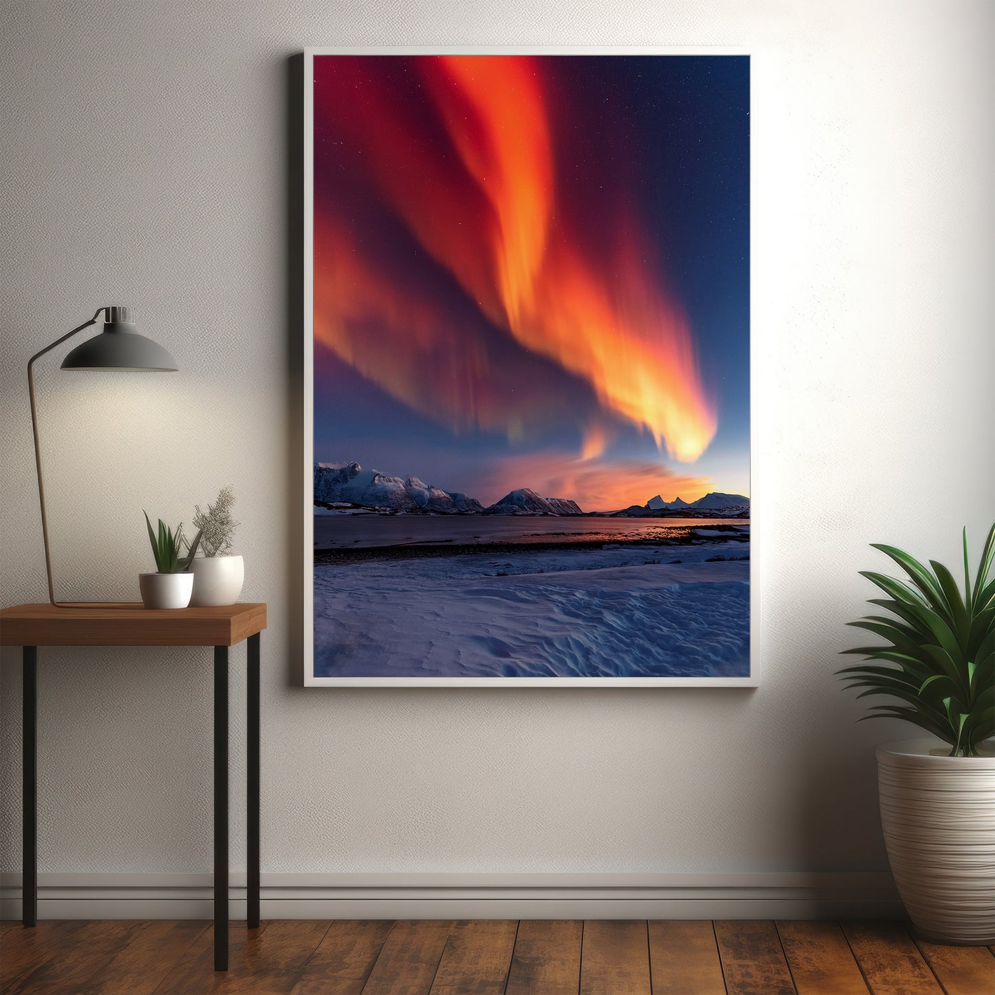 Nordlichter Wandkunst-Set – Roter Aurora-Nachthimmel