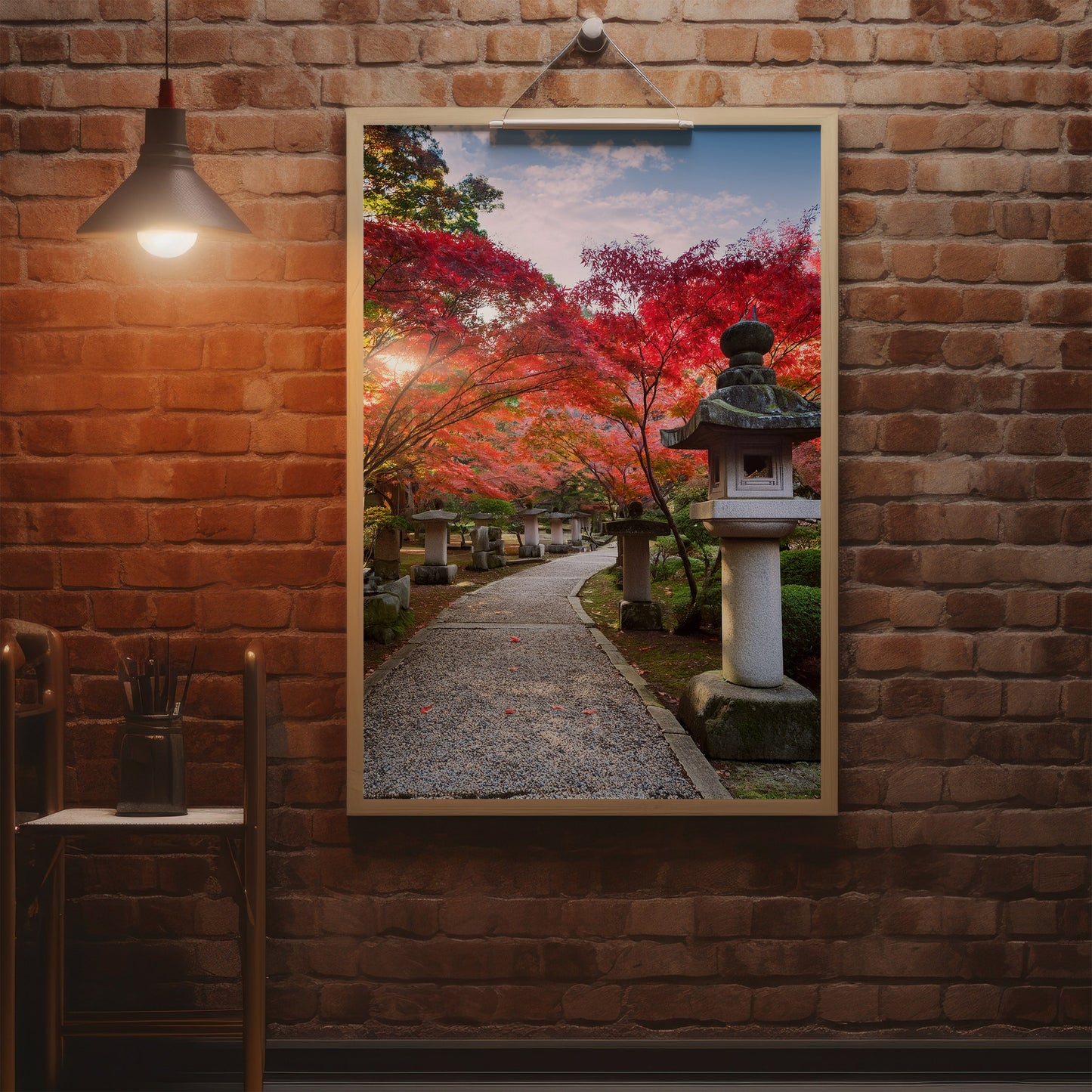 Japanische Gartenlaternen Herbst – Zen Maple Foliage Wandkunst