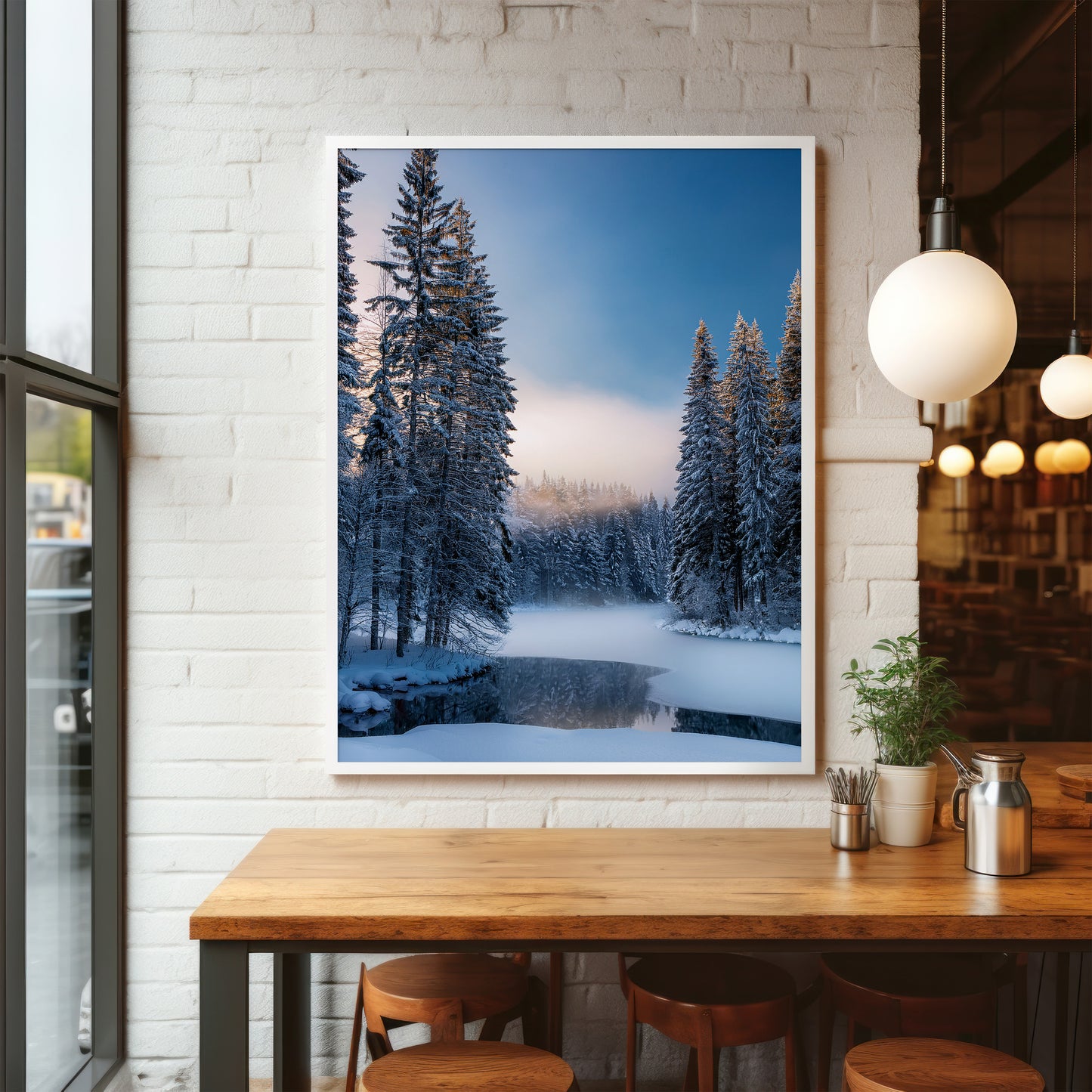 Nordic Winter Forest - Blue Minimal Snowy Lake Wall Art