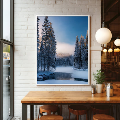 Nordic Winter Forest - Blue Minimal Snowy Lake Wall Art