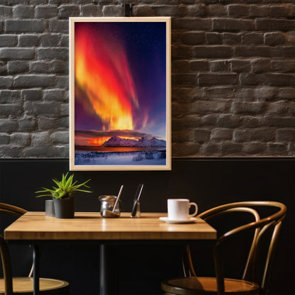 Nordlichter Wandkunst-Set – Roter Aurora-Nachthimmel