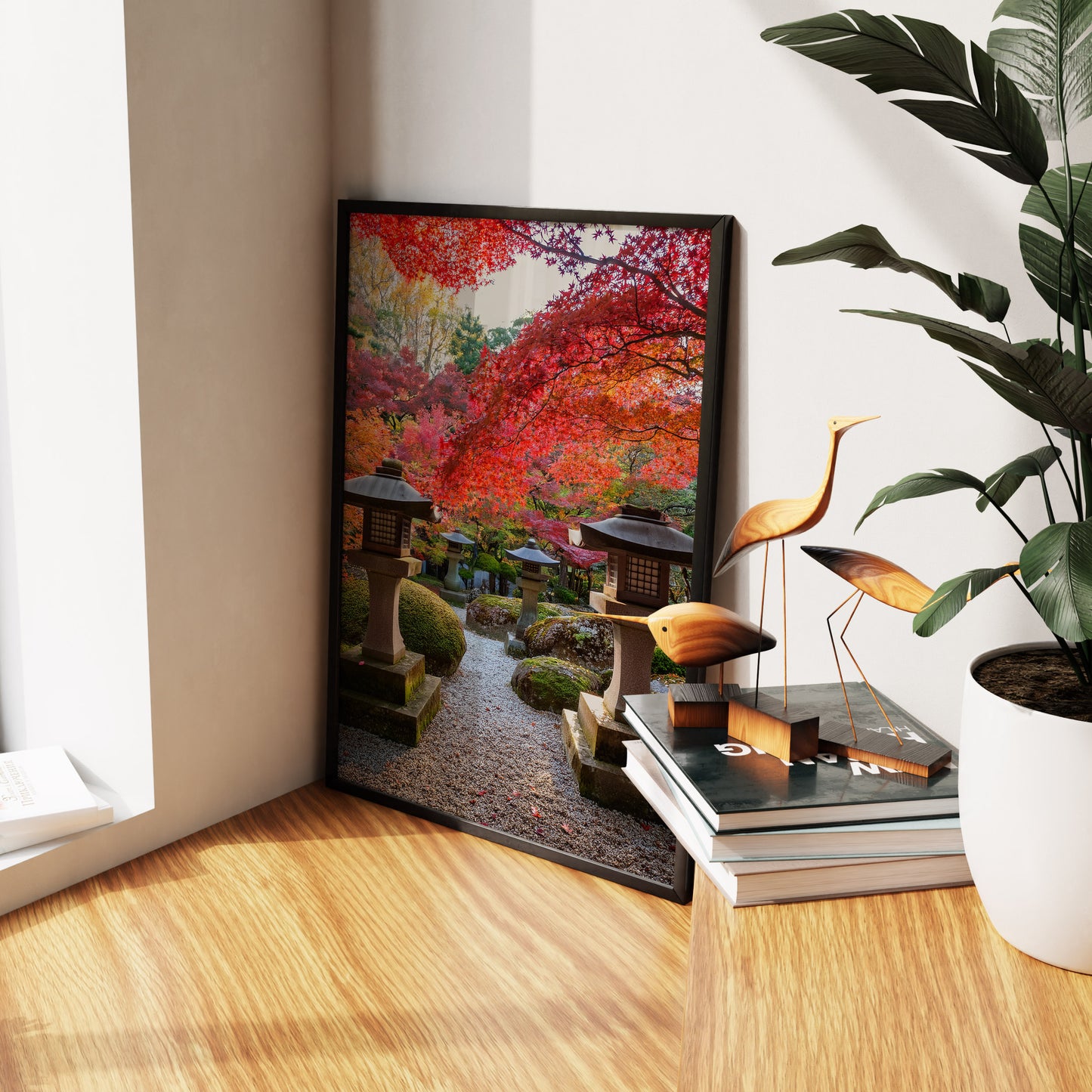 Japanische Gartenlaternen Herbst – Zen Maple Foliage Wandkunst