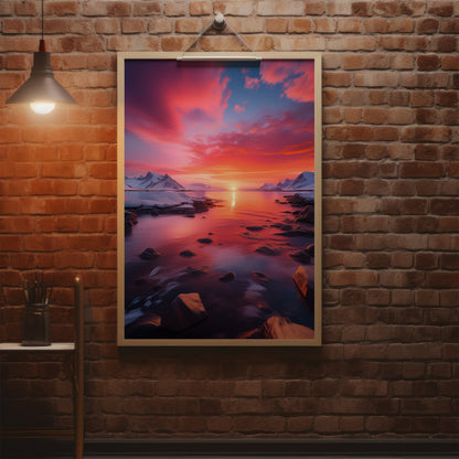 Arctic Sunset Landscape - Pink & Orange Nordic Coastal Wall Art