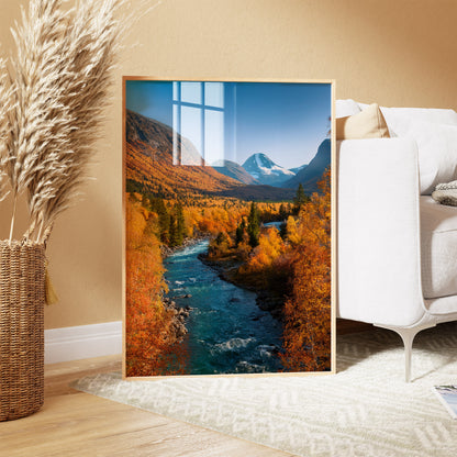 Norway Autumn River – Golden Fall, Blue River Wall Art