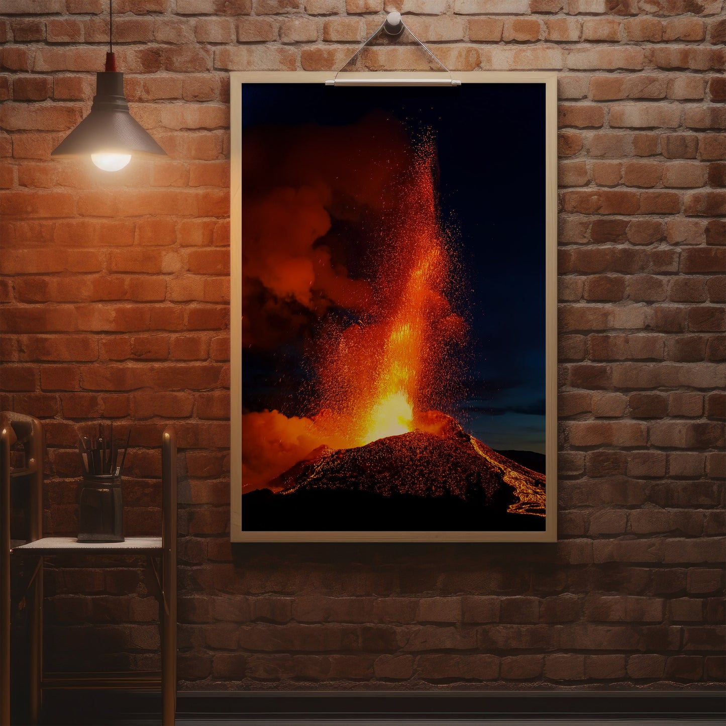 Volcano Eruption Wall Art Set - Fiery Lava Night