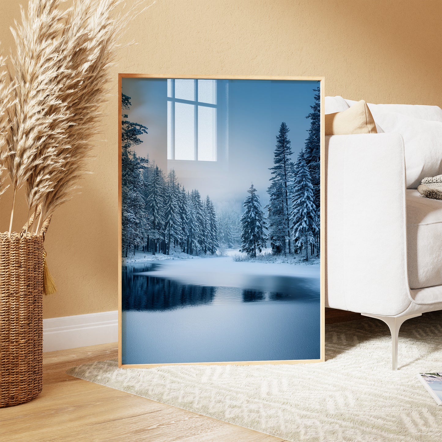 Nordic Winter Forest - Blue Minimal Snowy Lake Wall Art