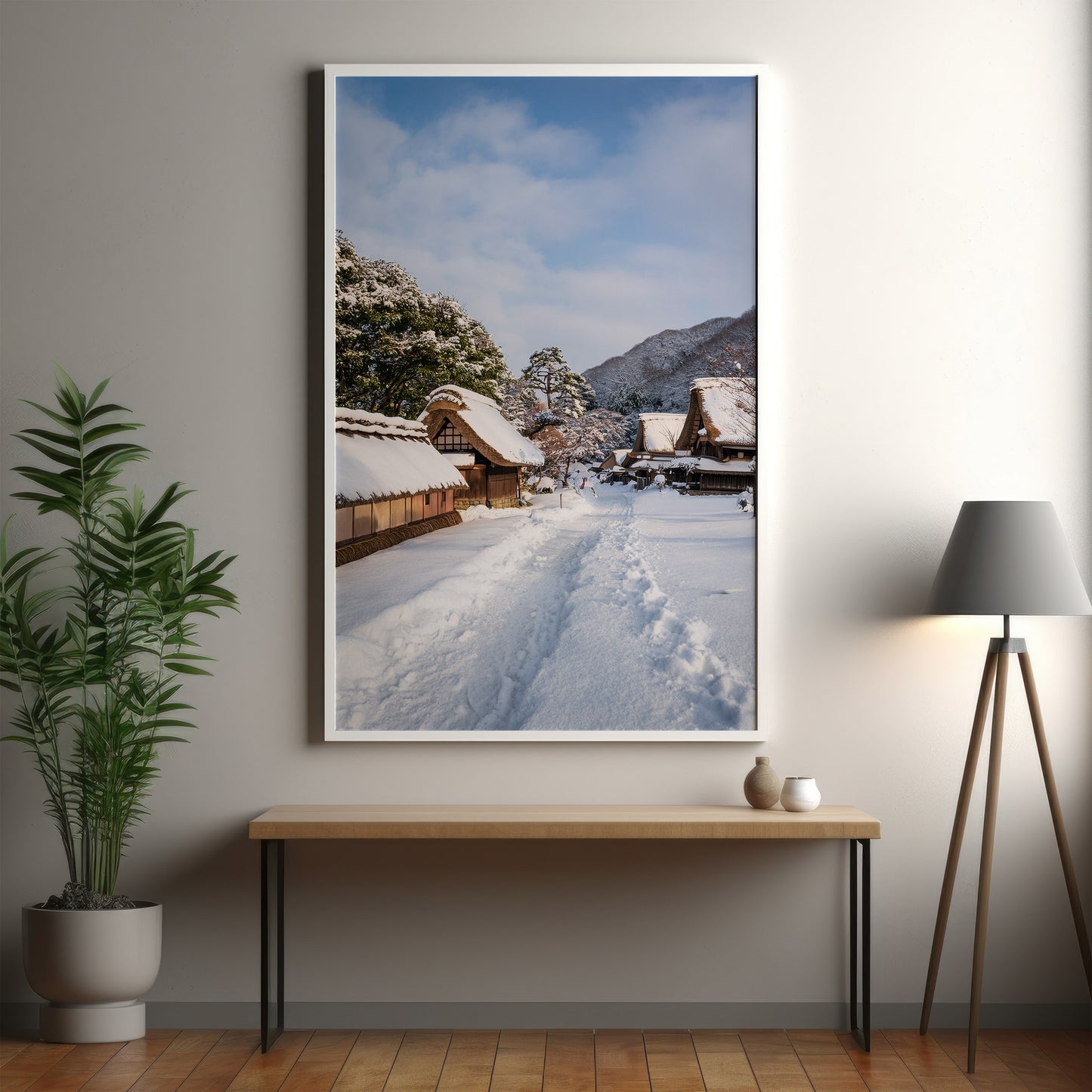 Japanisches Schneedorf – Traditionelles Strohdach im Winter