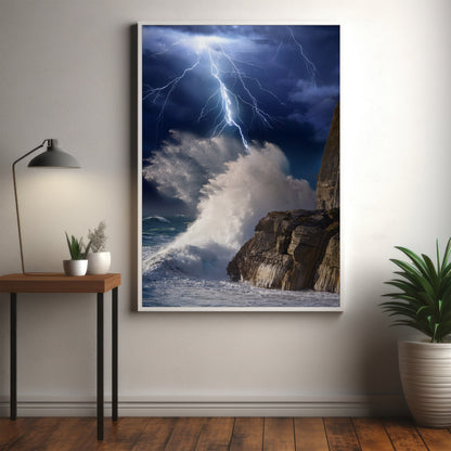 Stormy Ocean Wall Art Set - Lightning Cliffs & Waves