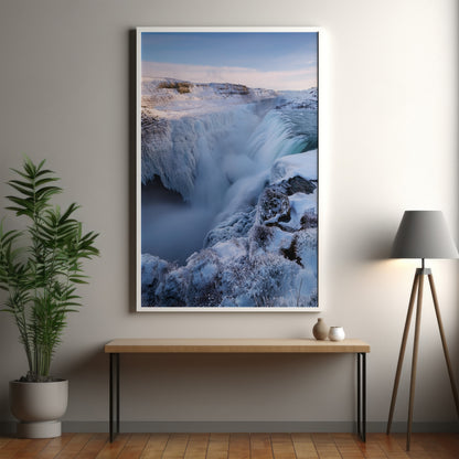Iceland Winter Waterfall Wall Art Set - Frozen Canyon