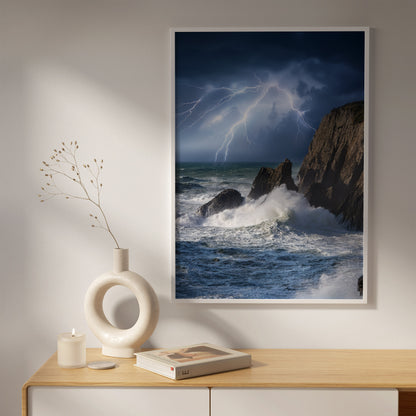 Stormy Ocean Wall Art Set - Lightning Cliffs & Waves