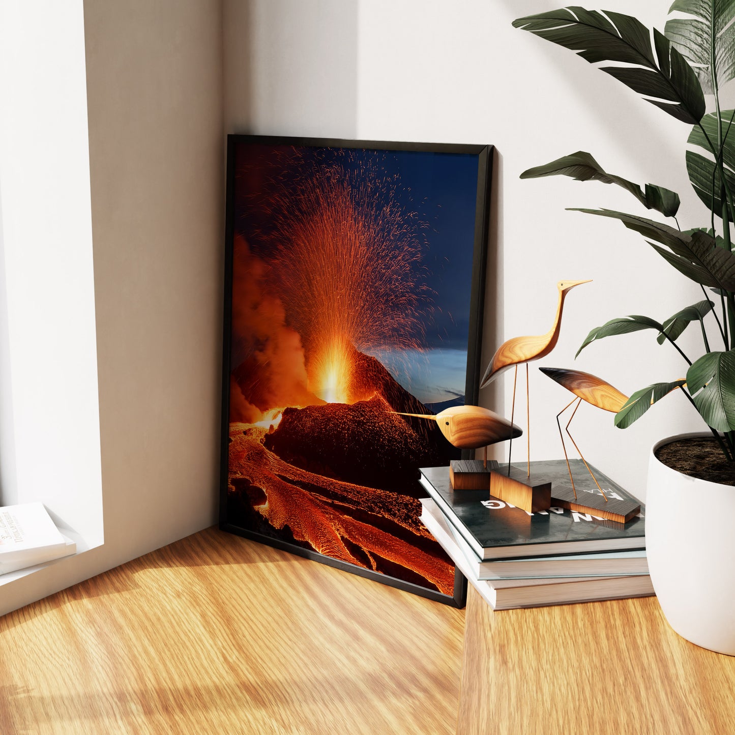 Volcano Eruption Wall Art Set - Fiery Lava Night