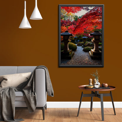 Japanische Gartenlaternen Herbst – Zen Maple Foliage Wandkunst