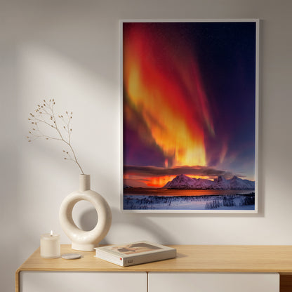 Nordlichter Wandkunst-Set – Roter Aurora-Nachthimmel