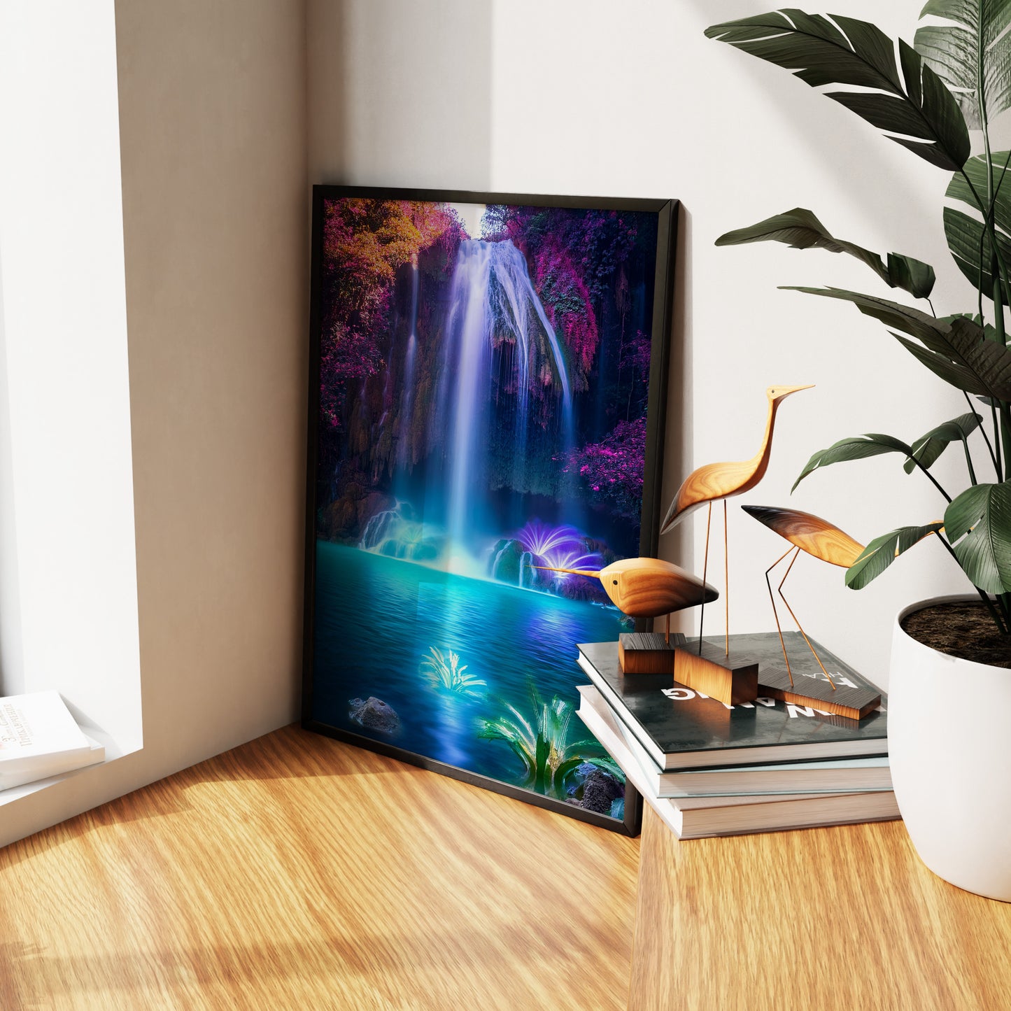 Neon Waterfall Wall Art Set - Dreamy Blue & Magenta