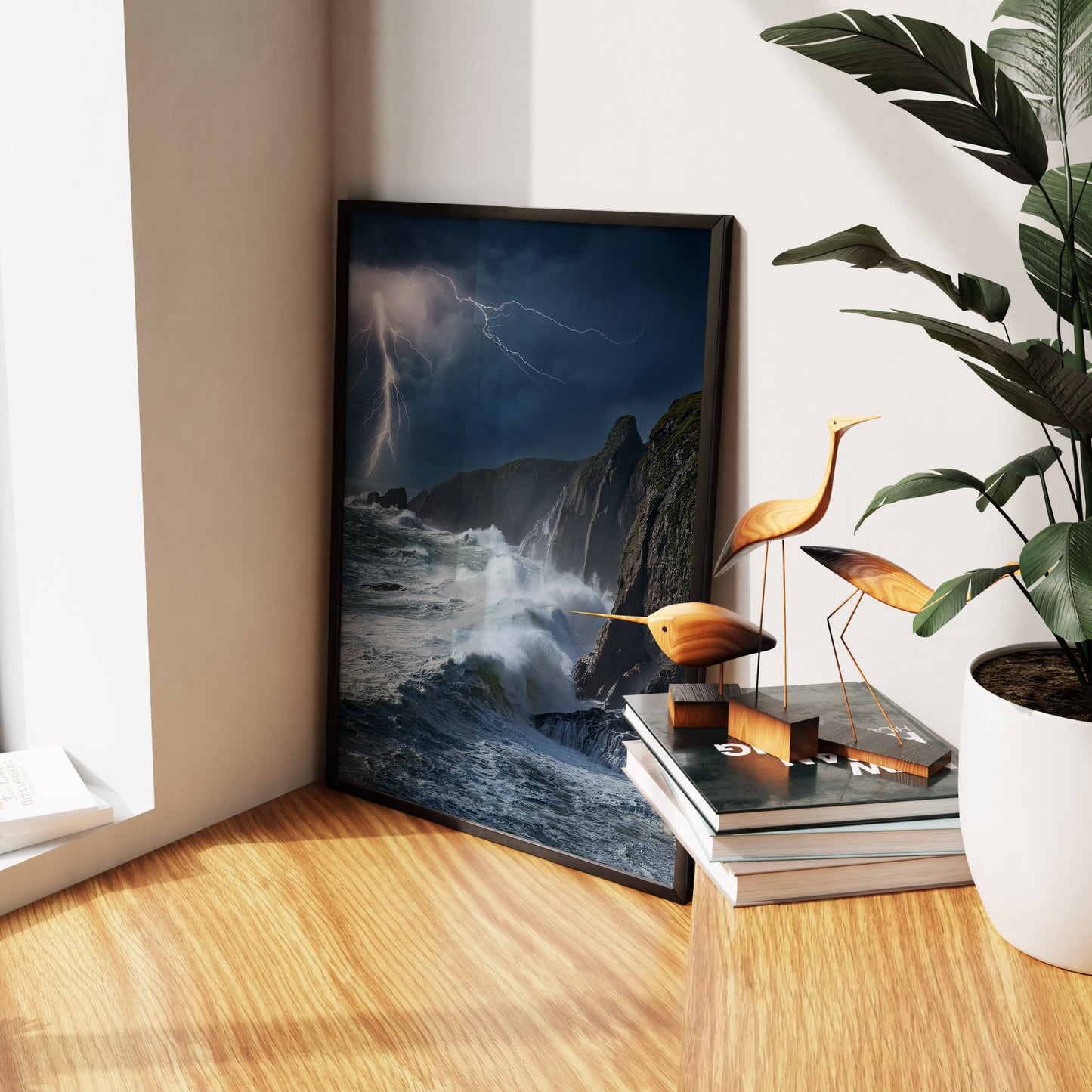 Stormy Ocean Wall Art Set - Lightning Cliffs & Waves