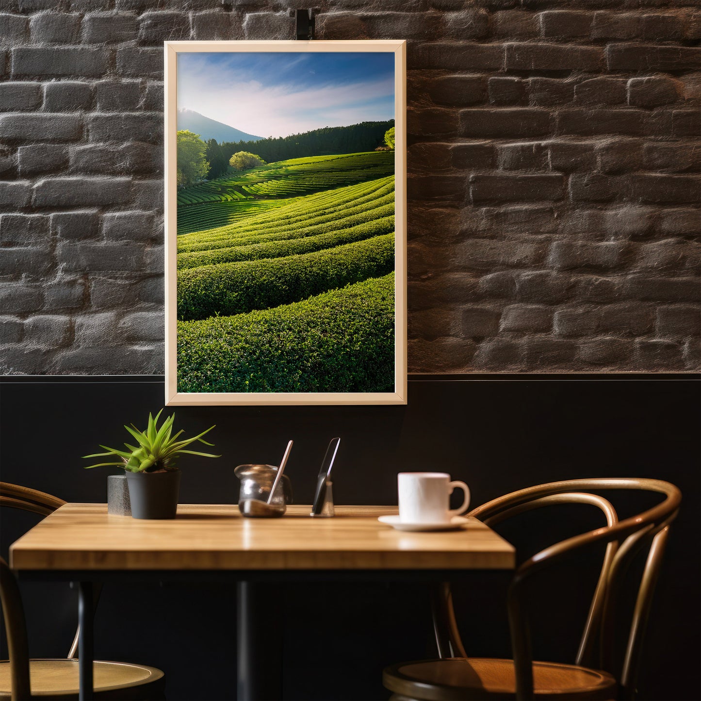 Japanese Tea Field Terraces – Green Minimal Landscape, Zen Rolling Hills