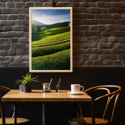Japanese Tea Field Terraces – Green Minimal Landscape, Zen Rolling Hills