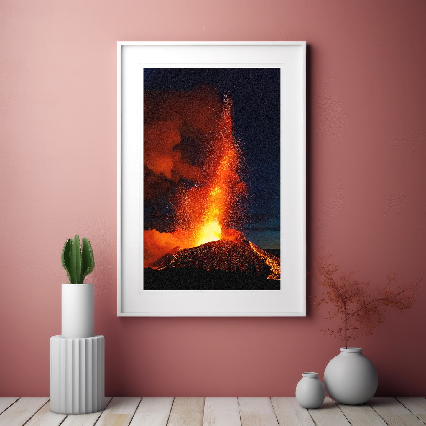 Volcano Eruption Wall Art Set - Fiery Lava Night