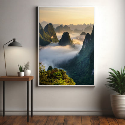 Karst Mountains Wall Art Set - Misty Sunrise Peaks