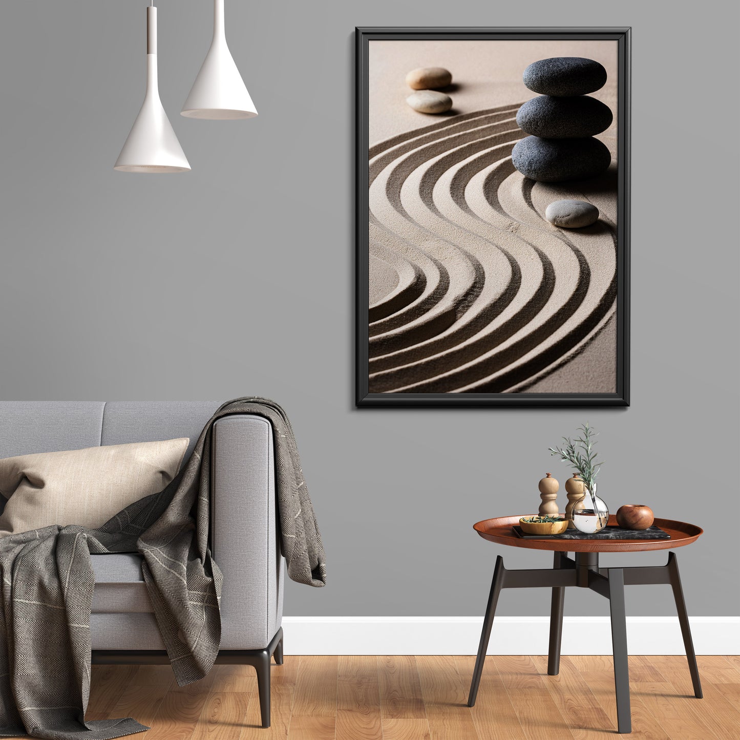 Zen Sand Garden - Stacked Stones & Raked Patterns