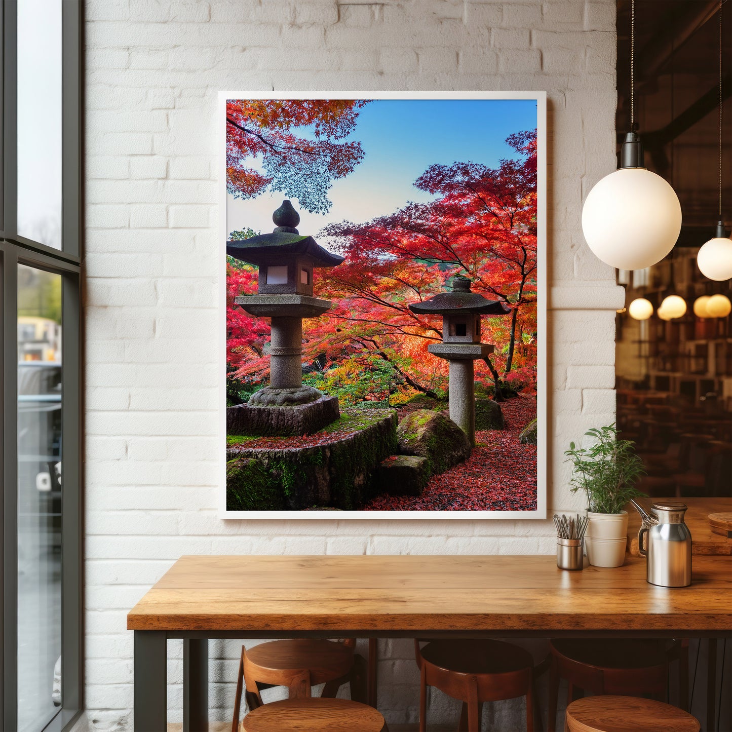 Japanische Gartenlaternen Herbst – Zen Maple Foliage Wandkunst