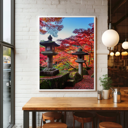 Japanische Gartenlaternen Herbst – Zen Maple Foliage Wandkunst
