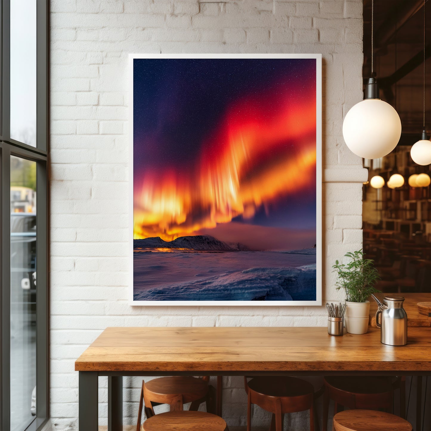 Nordlichter Wandkunst-Set – Roter Aurora-Nachthimmel