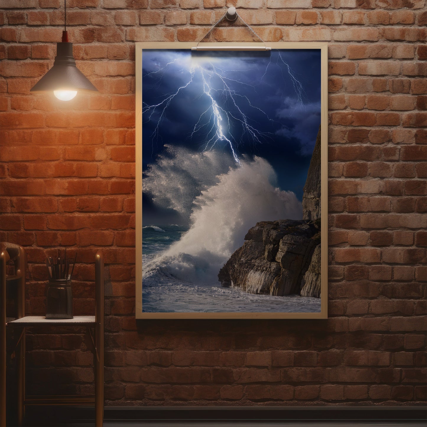 Stormy Ocean Wall Art Set - Lightning Cliffs & Waves