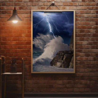 Stormy Ocean Wall Art Set - Lightning Cliffs & Waves