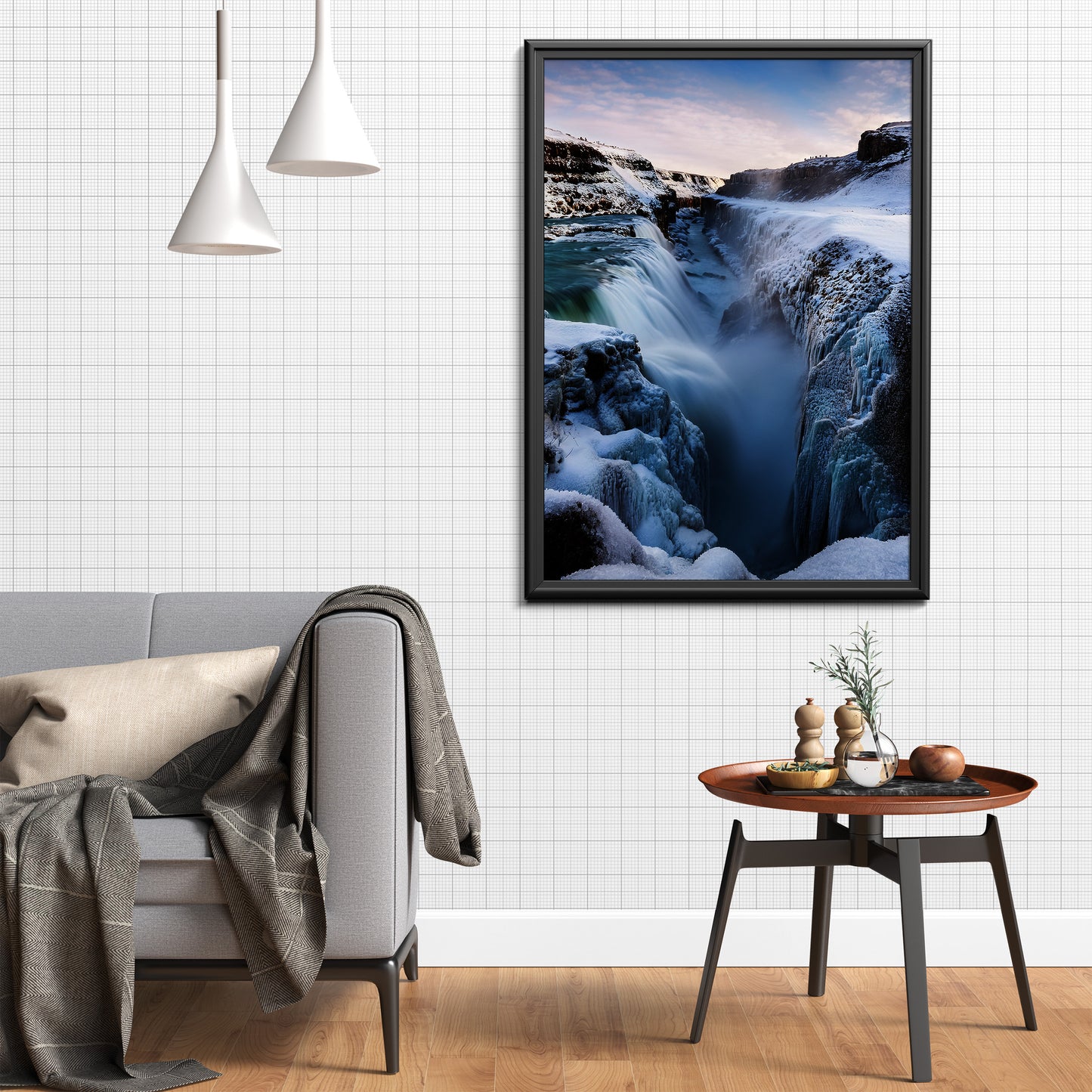 Iceland Winter Waterfall Wall Art Set - Frozen Canyon