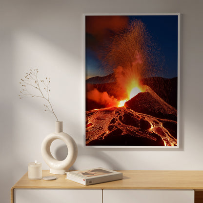 Volcano Eruption Wall Art Set - Fiery Lava Night