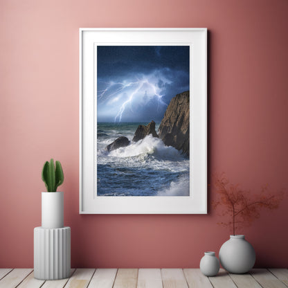 Stormy Ocean Wall Art Set - Lightning Cliffs & Waves