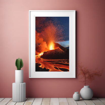 Volcano Eruption Wall Art Set - Fiery Lava Night