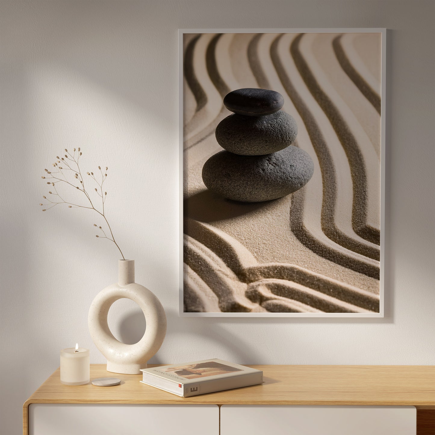 Zen Sand Garden - Stacked Stones & Raked Patterns