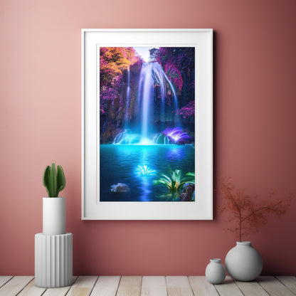 Neon Waterfall Wall Art Set - Dreamy Blue & Magenta