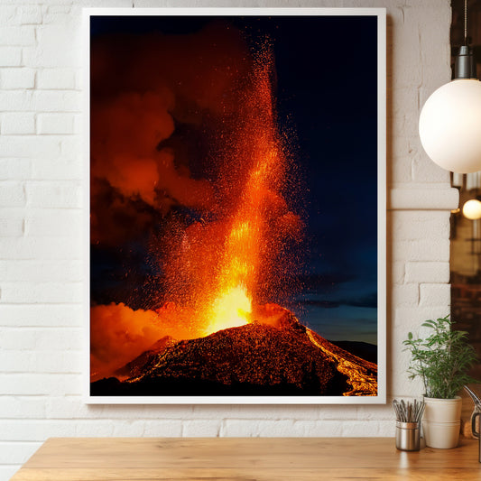 Volcano Eruption Wall Art Set - Fiery Lava Night