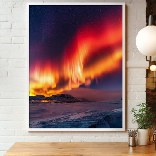 Northern Lights Wall Art Set - Red Aurora Night Sky