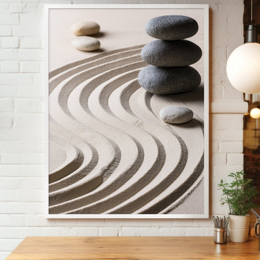 Zen Sand Garden - Stacked Stones & Raked Patterns