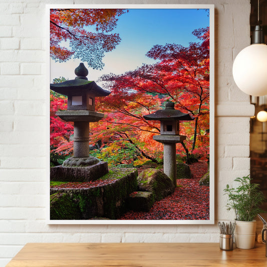 Japanische Gartenlaternen Herbst – Zen Maple Foliage Wandkunst