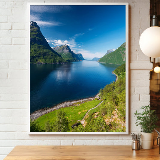 Norway Fjords Wall Art Set - Minimal Blue Landscape Prints