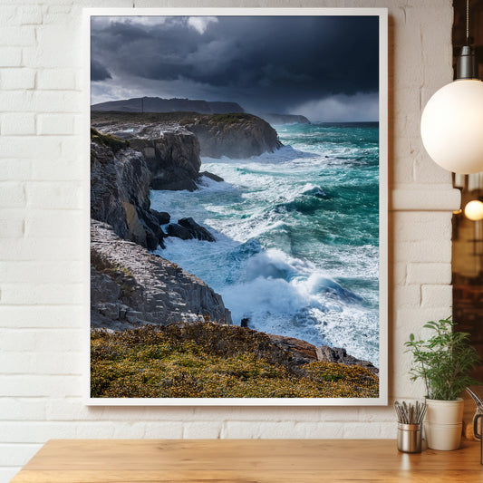 Stormy Coast Wall Art Set - Ocean Cliffs & Turquoise Waves