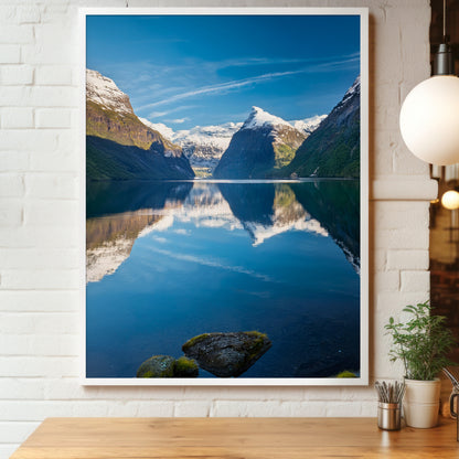 Norway Fjords Mirror Lake Wall Art Set - Minimal Blue