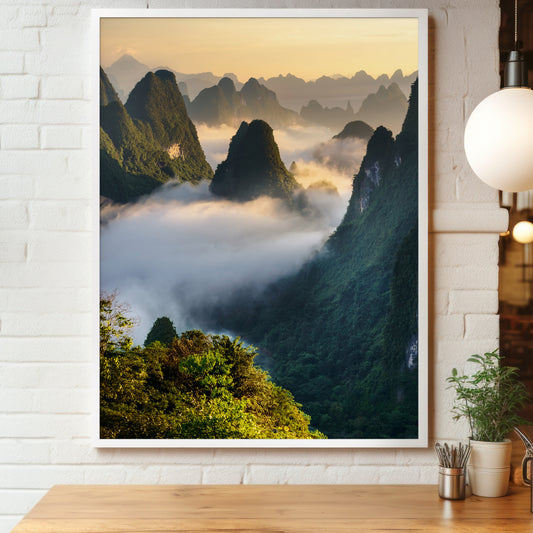 Karst Mountains Wall Art Set - Misty Sunrise Peaks