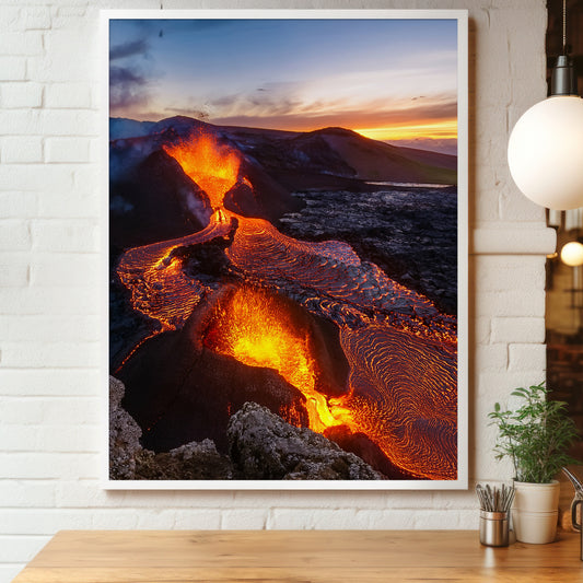 Volcano Lava Wall Art Set - Red Orange Eruption