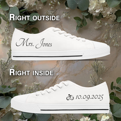 Custom Bridal Sneakers - Personalized Wedding Shoes with Name & Date, White Bride Sneakers for Reception